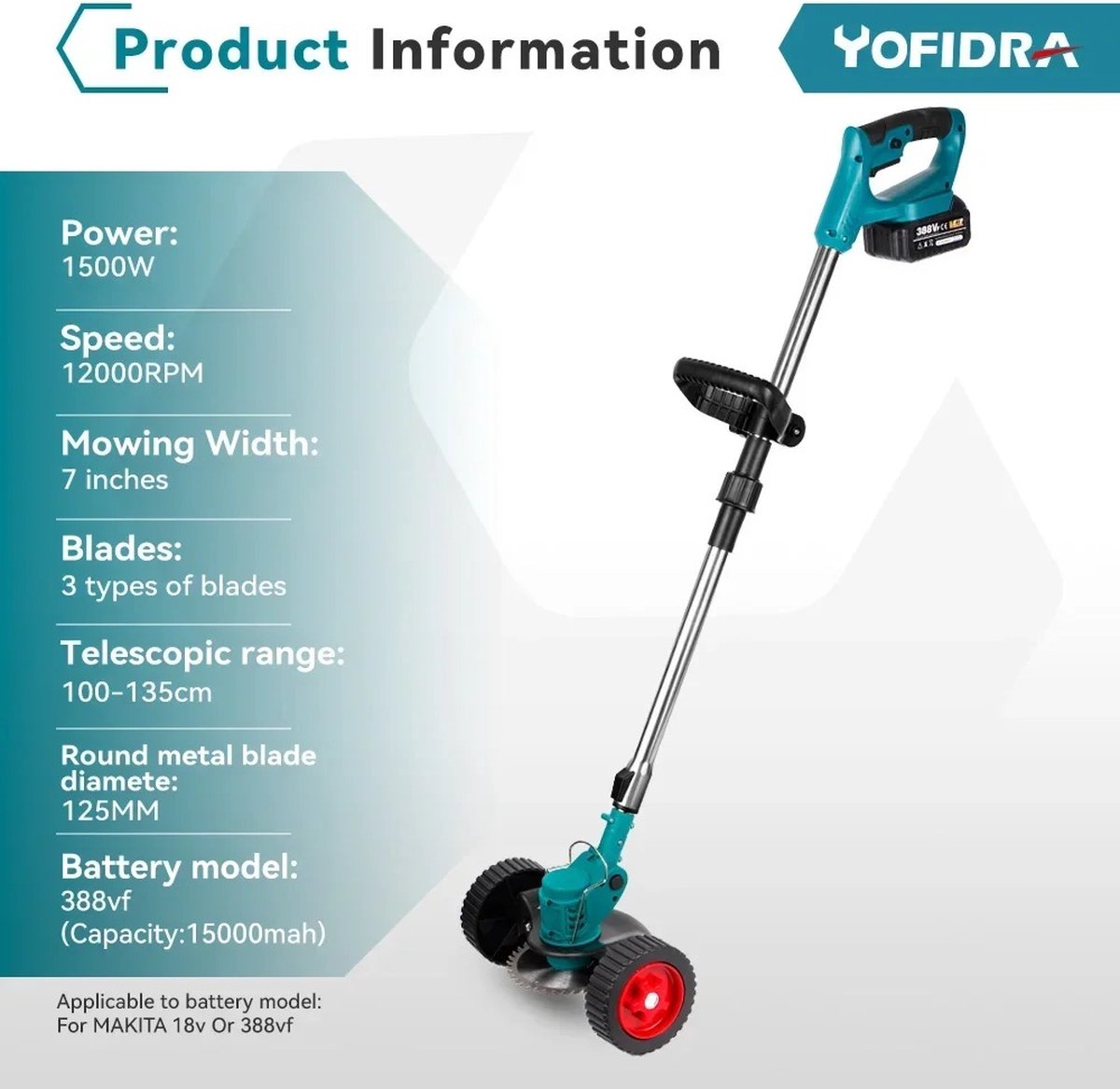 Lawn Mower - Grass Trimmer - Including 2 Batteries &amp; Charger - Weeder - Mower - Tilting Mower - Green
