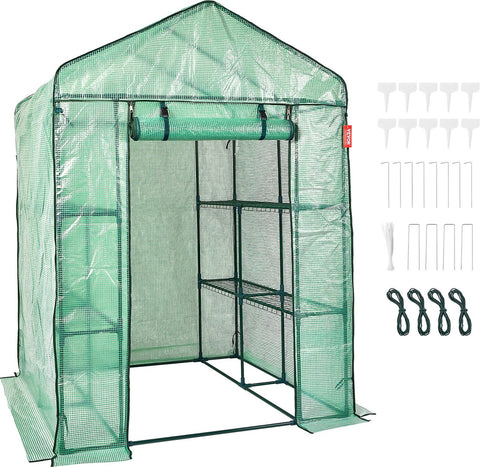 Filmkas - Tomatenkas - Met 4 planken - 141x141x200cm - PE Waterbestendige Hoes - UV - Bestendig - Stalen Frame - Groentekas voor Het Kweken van Groentenbloemen - Groen