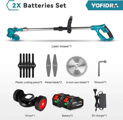 Lawn Mower - Grass Trimmer - Including 2 Batteries &amp; Charger - Weeder - Mower - Tilting Mower - Green