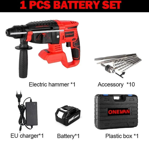 Boorhamer - Rood - Met Accu - Met Koffer - SloopHamer - Sloop - Jack Hamer - Drilboor - Zware Beton Breker - Krachtige - Elektrische Breekhamer - Boorhamer - Professionele