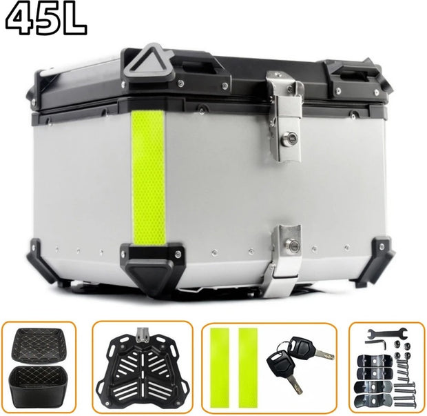 45L Aluminium Motorfiets Topkoffer - Zilver - Robuuste Opbergruimte voor Helm en Accessoires