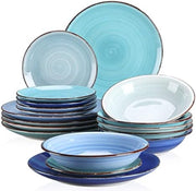 Tafelservies - 18-delig Combiservies - Eetserviesset voor 6 Personen - 6 Platte Borden - Soepborden en Dessertborden - Blauw