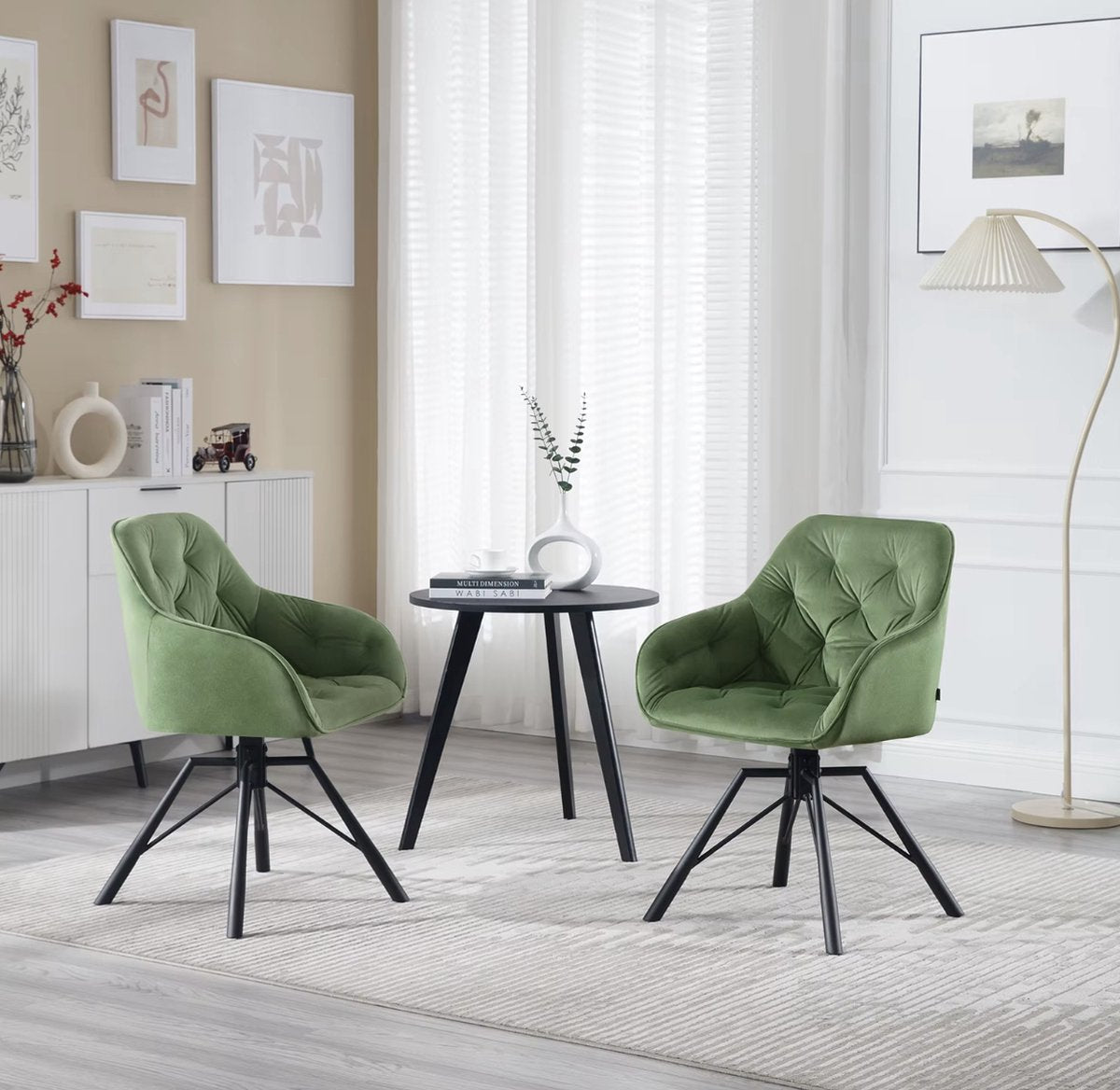 Dining room chair - Set of 2 chairs - Velvet dining room chair - Dining table chair - Armchair - Swivel - Velvet - Metal leg - Green