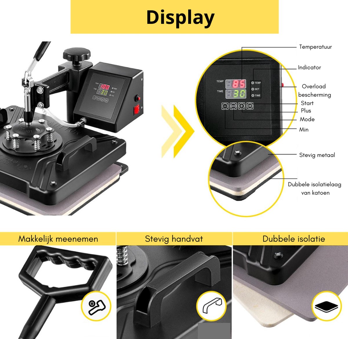 Transferpers - Drukmachine - Hittepers - Drukpers - Heat Press Machine - Sublimatie Printer - 38 x 30 CM - Zwart - Multifunctioneel Sublimatie voor Mok/Latte Mok/Hoed/Bord/Fles