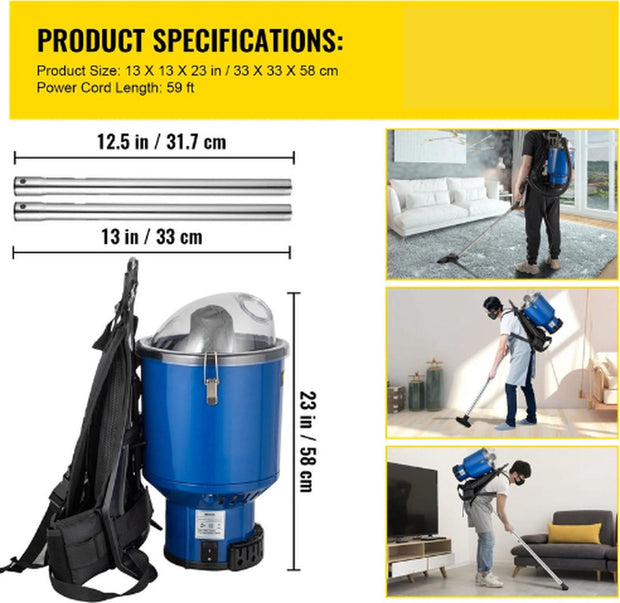 Vacuum Cleaners – 4L Commercial Industrial Backpack Vacuum Cleaner - 5 in 1 Lightweight with HEPA Filter - 1000W - 220V