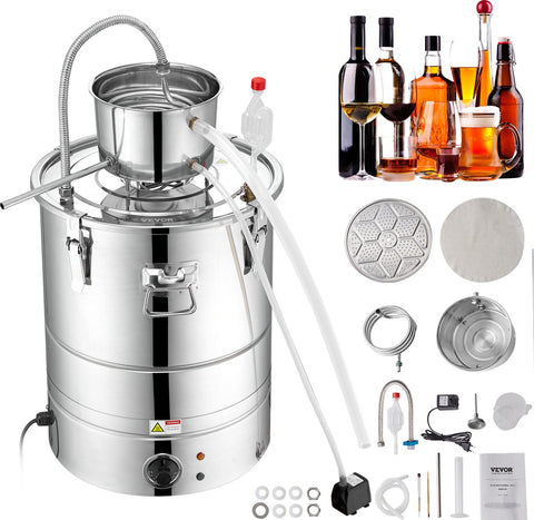 Alcohol Water Distilleerder – 50L Roestvrijstalen Distillatieapparaat – 2800W Elektrische Verwarmer – Complete Set voor Whisky - Wijn - Wodka en Essentiële Oliën