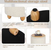 Gestoffeerde poef met opbergruimte – Beige - Multifunctionele poef met opbergruimte op poten – Draagvermogen 300 kg – Bijzettafel & kruk – 33 x 39 cm