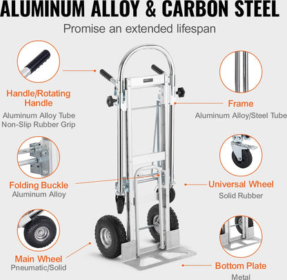 Steekwagen - Trolley - Aluminium Opvouwbare Steekwagen - Inklapbare kar - Handtruck - 800lbs - Transport - Magazijn - 2 in 1 model - Laadvermogen 362,87 kg