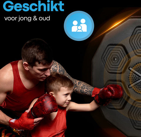 Boksmachine met muziek & Bluetooth Inclusief kinderhandschoenen - Bokszak - Boksmachine - Wandmontage - Zwart