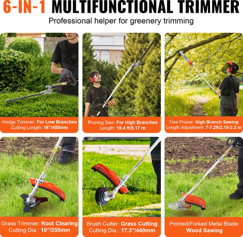 Heggenschaar Benzine - Tweetaktmotor - 33CC - 6-in-1 - Met 8500 Tpm - Kan 270° - Worden Gedraaid - Beschermende Handschoenen En Gehoorbescherming - Voor Van Hoge Takken - Struiken - Theetuinen En Landschapsonderhoud