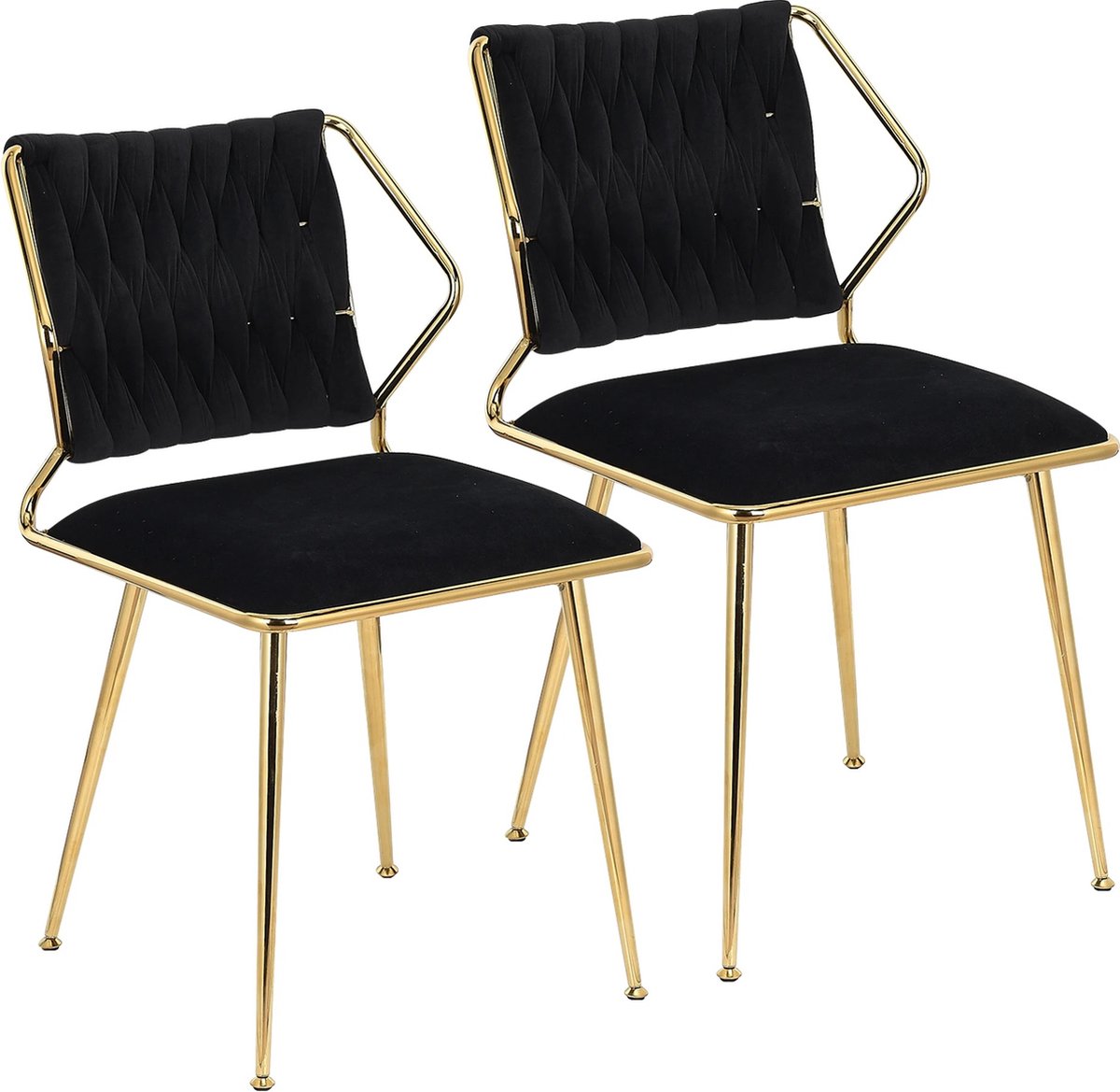 Fluwelen Eetkamerstoel - Set van 2 - Gestoffeerde Stoel - Vergulde Poten - 77x43x44cm