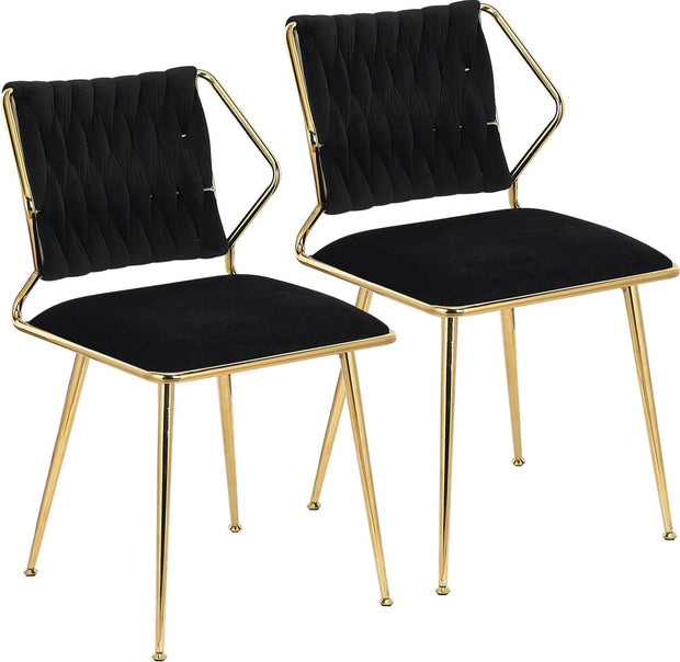 Fluwelen Eetkamerstoel - Set van 2 - Gestoffeerde Stoel - Vergulde Poten - 77x43x44cm