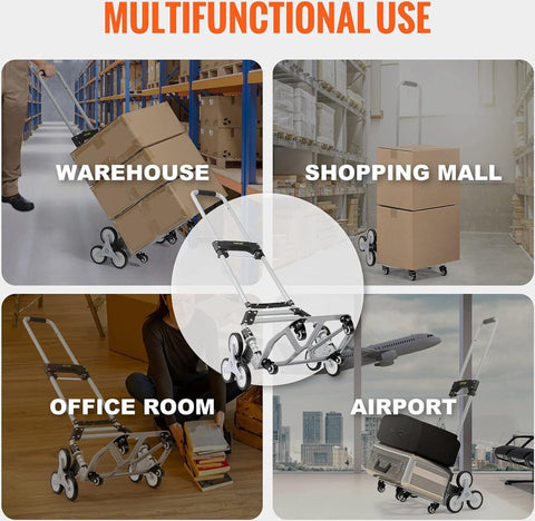 Trappentroler - 50-100 kg - Steekwagen Trap - Opvouwbaar Aluminiumlegering - In Hoogte Verstelbare Handgreep - 82-116 cm - 4 Universele Wielen - 39 x 27 cm - voor Magazijnen - Luchthaven - Winkelcentrum