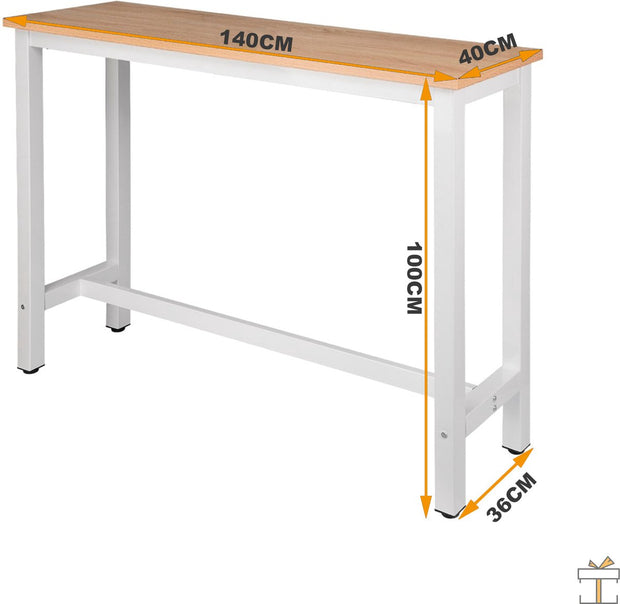 Bartafel deluxe - Rechthoekig - Bartafel voor Binnen - Metaal - Wit/bruin - 140x40x100cm