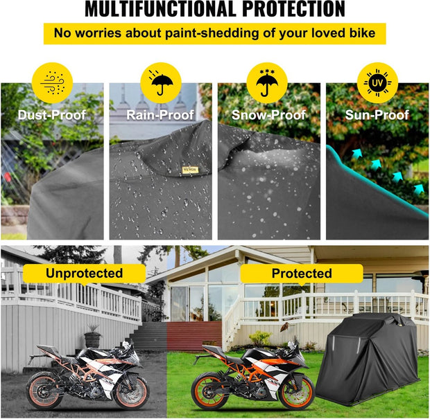 Motorhoes - Scooterhoes voor Binnen en Buiten - UV-bescherming - Waterdicht - Inclusief Draagtas - Tot 103 Inch Motoren - Zwart