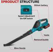 Draadloze Bladblazer - Sneeuwblazer - Stofblazer - Luchtblazer - 18V - 5500W - Elektrisch - 2 Accu's - Accu lader- Efficiënt schoonmaken - 5 Standen - 180 km/h - Antisliphandvat - Verlengstuk voor precisie - Zorgt voor veiligheid
