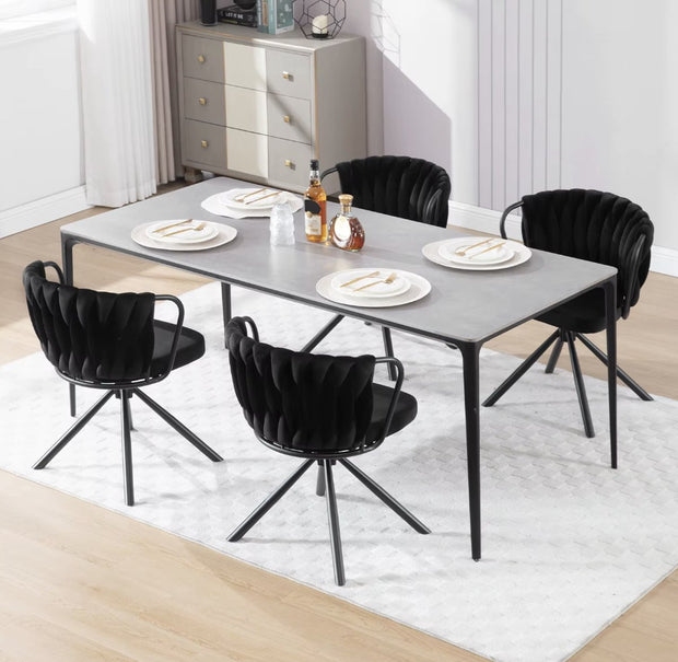 Eetkamerstoel - Set van 2 stoelen - Fluweel eetkamer stoel - Eettafel stoel - Fauteuil - Velvet - Armleuning - Draaibaar - Zwarte Poot - Zwart