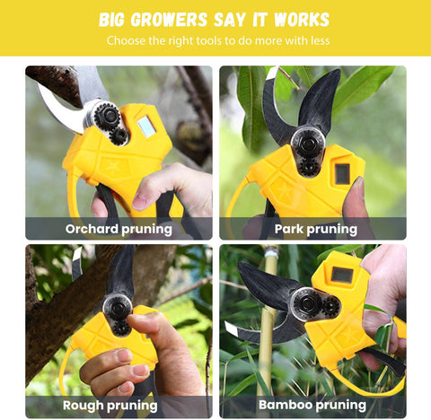 Elektrische Snoeischaar Incl - Opbergkoffer en Accu’s - 30mm Snijdiameter - Professioneel Heggenschaar op Batterij - Draadloos Elektrisch Takkenschaar - Tuin Snoei Schaar voor Knippen & Snoeien van Heggen & Takken - Tuinschaar - 1500W - Geel