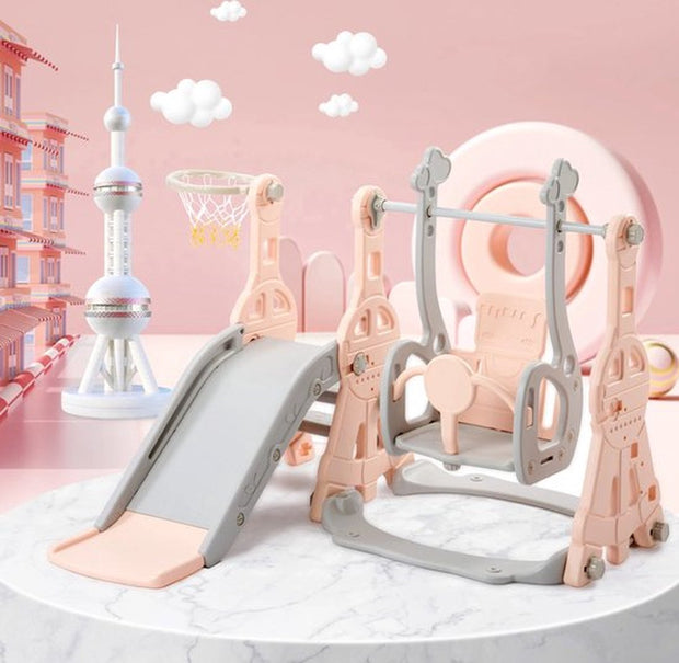 Glijbaan Met Schommel Voor Kinderen - Roze - Glijbaan Peuter - Voor Binnen en Buiten - Glijbaan