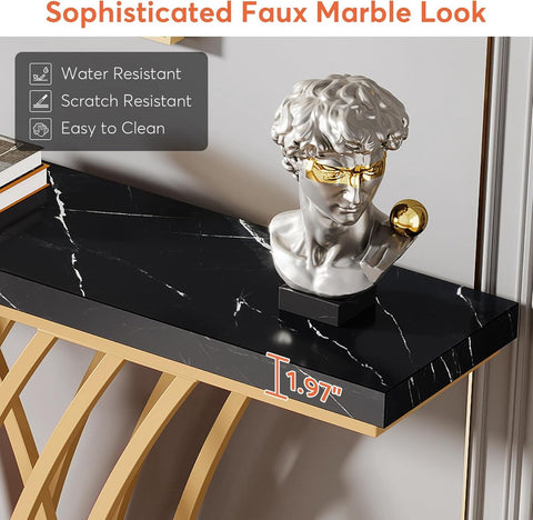 Console Tafel – Bijzettafel – Sidetable Modern - met Metalen Basis in Roostervorm – Metalen Frame – Zwart Goud – 150 x 30 x 80 cm