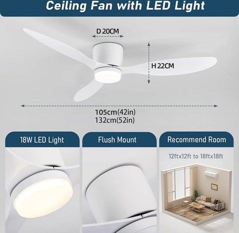Plafondventilator met verlichting - 132cm - Afstandsbediening - Plafond Lamp - Wit - Slaapkamer - LED - Timer - 6 standen - Plafonniere