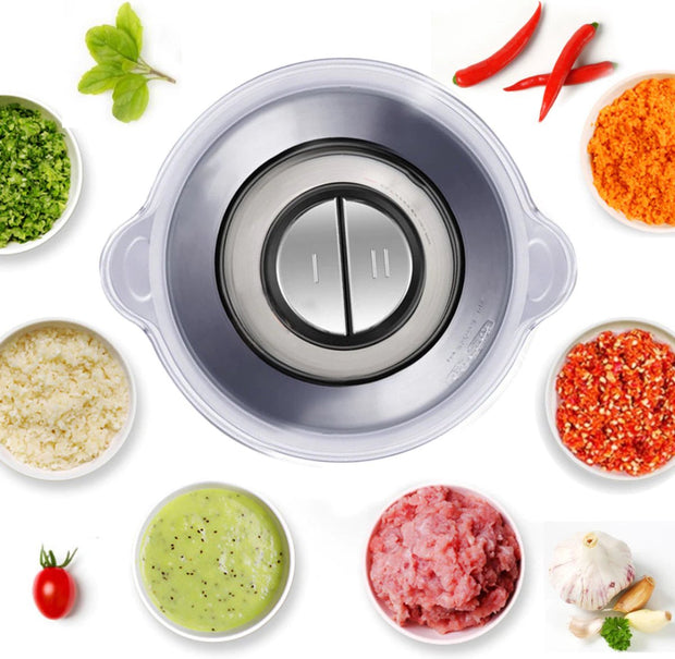 Hakmolen Electrisch - Gehaktmolen - Vleesmolen - Food Processor - Keukenmixer - Hakmolen Elektrisch - Grijs - 500W - 2 Snelheden - Roestvrij staal - 2L