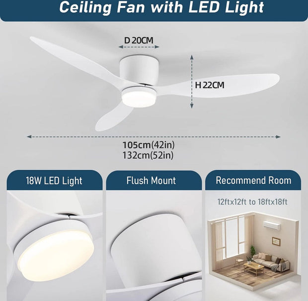 Plafondventilator met verlichting - 132cm - Afstandsbediening - Plafond Lamp - Wit - Slaapkamer - LED - Timer - 6 standen - Plafonniere