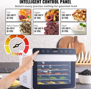 Dehydrator – 700W – 6 Dienbladen – 35-85℃ Temperatuurregeling – Geschikt voor het Drogen van Vlees, Fruit en Groenten – Ideaal voor Keukens en Voedselbereiding