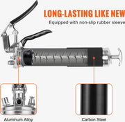 Handmatig Vetspuit - Koolstofstaal & Aluminiumlegering - Maximale Werkdruk 6000 PSI - Capaciteit 13 OZ - Hendelontwerp Waarmee - Vetspuit Voor Zwaar Gebruik - 37.5x13x5.64cm - Oranje