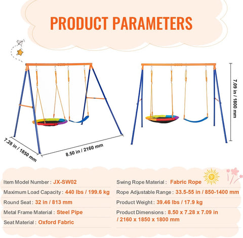 Swing - 2 Persons - Steel, Oxford - 185x216x180 cm