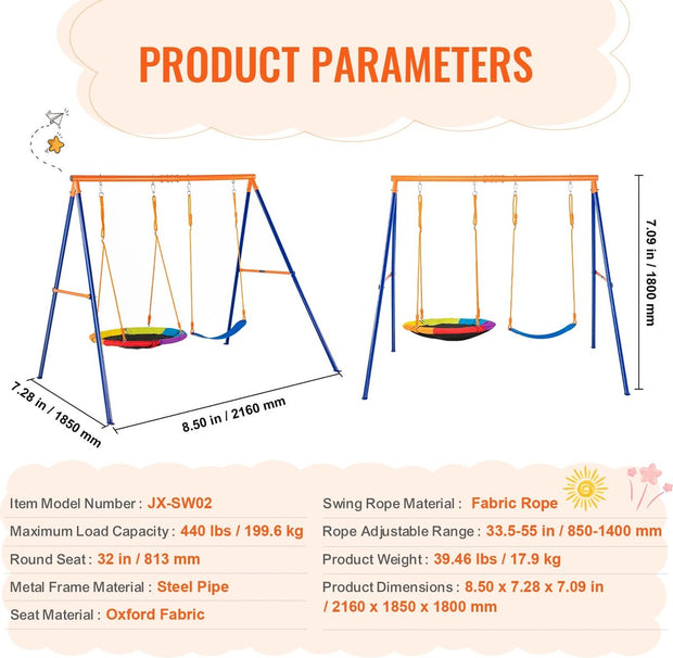 Swing - 2 Persons - Steel, Oxford - 185x216x180 cm