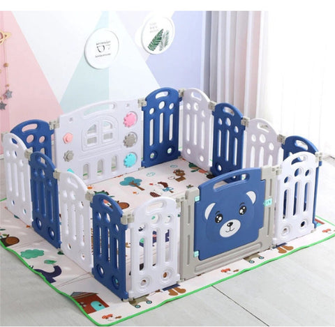 Baby Grondbox - Incl. Ruim Speelkleed - Snel Inklapbaar - 12x2 Panelen - Veiligheidsdeur - Speelpaneel - 149x156 cm - Kruipbox - Babybox