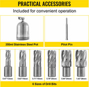 Magneetboormachine - met 6-delige HSS gatenfrezenset - 670 tpm -12000N - 1100W - MD40 - Magneetkracht Magneetboorsysteem