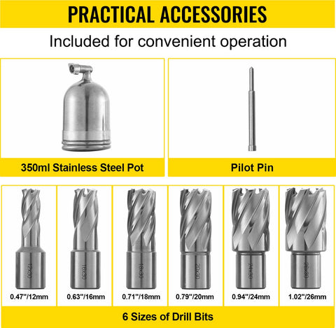 Magneetboormachine - met 6-delige HSS gatenfrezenset - 670 tpm -12000N - 1100W - MD40 - Magneetkracht Magneetboorsysteem