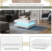 Hoogglans salontafel - Vierkant salontafel - Draaibaar - 16 kleuren ledverlichting - Hoogglans wit - 70x70x36cm