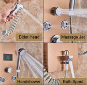 Douchekraan - Regendouche - Douchekop - Douchepaneel - 6 in 1 - Regendouche - Waterval douche - Kraan - Bidet - Massage jet - Handdouche - Waterstroom gevoed - Verlichting en LED display - Rose Gold