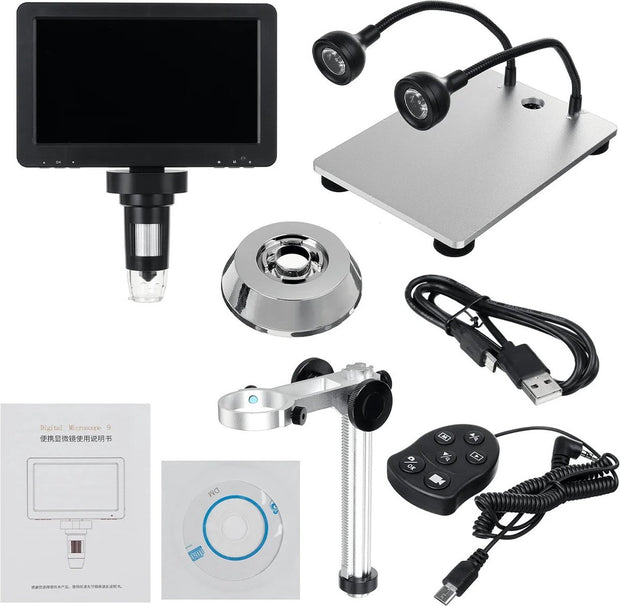 Digitale Microscoop - Met 9 Inch Verstelbare Display HD - LCD 1200x - Camera USB - 10 Led Lampen