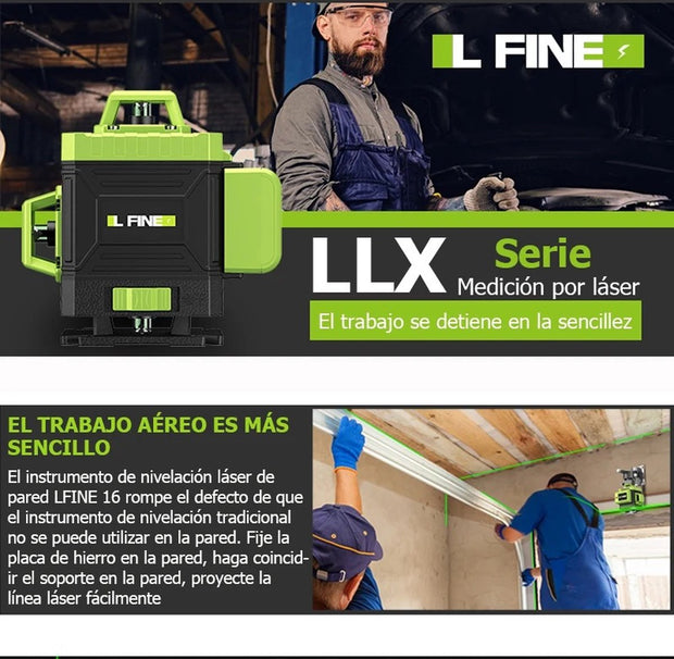 Laserlijn - Kruislijnlaser - 16 Lijnen - 4D - 2x Accu - Afstandsmeter - Groen - Met Accessoires - Met Statief - 360° - 635Nm