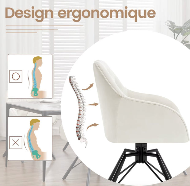 Eetkamerstoel - Set van 2 stoelen - Fluweel eetkamer stoel - Eettafel stoel - Fauteuil - Draaibaar - Velvet - Metalen poot - Wit/Cream