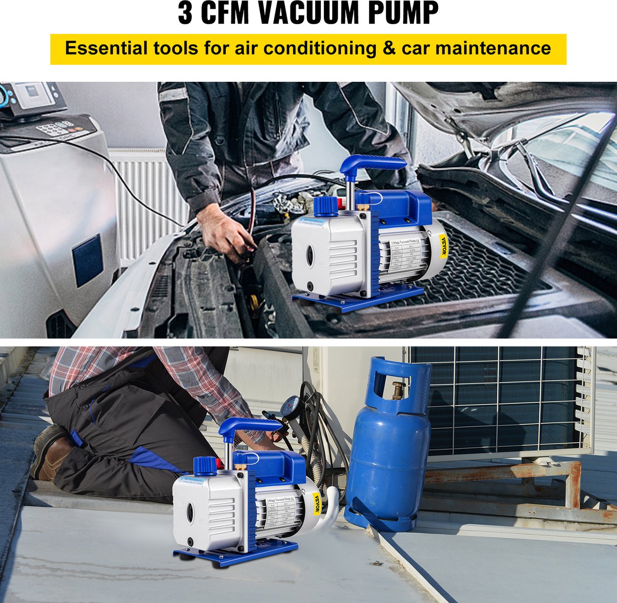 Vacuümpomp - 3CFM - 1Traps - Airconditioningpomp - 220ml Olie Capaciteit