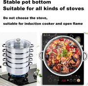 Professionele Stoompan - 5 lagen - Stoomkoker - Ø30cm - Topkwaliteit - RVS - Glazen deksel - Inductie Gas Elektrisch