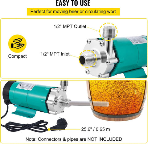 Bier - Bierpomp - Elektrisch - Stille motor -19L/min - Max Opvoerhoogte 3,4m - RVS