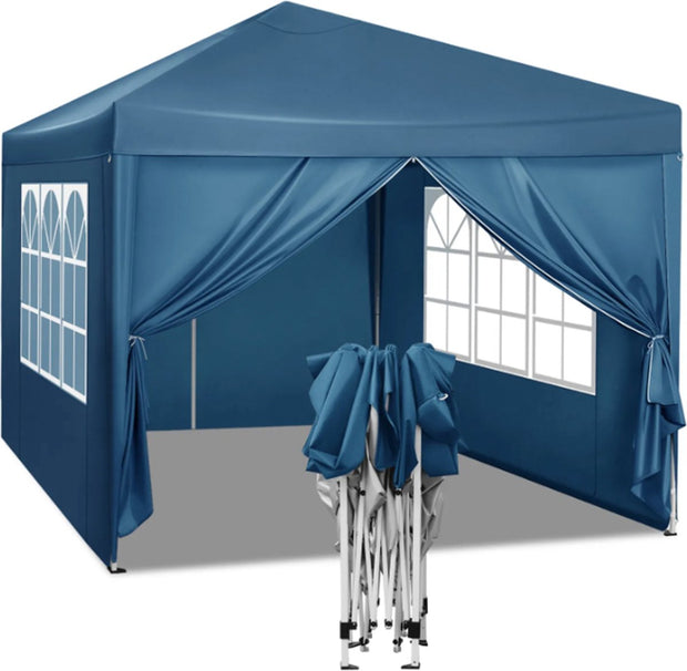 Partytent met zijwanden - Easy up - Opvouwbaar - Paviljoen - Waterdicht weerbestendig - Blauw - 3x3 m
