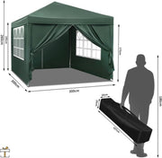 Partytent met zijwanden - Groen - Opvouwbaar - Easy up - Paviljoen - Waterdicht weerbestendig - 3x3 m