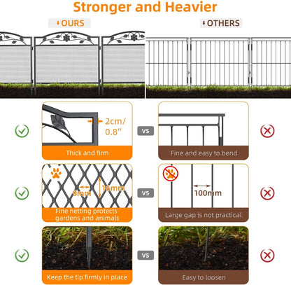 5 Panel Decorative Garden Pathway Fence - Black Metal Garden Dog Animal Barrier Border Outdoor