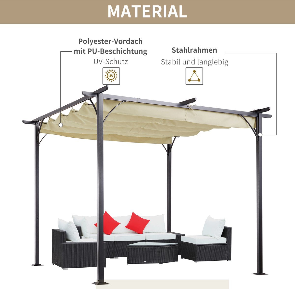 Cabrio-zonnedak - Luifel Tuinpaviljoen - Waterafstotende Luifel 3 x 3 m - Beige