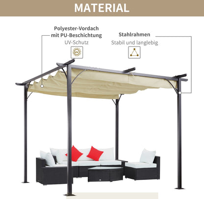 Cabrio-zonnedak - Luifel Tuinpaviljoen - Waterafstotende Luifel 3 x 3 m - Beige