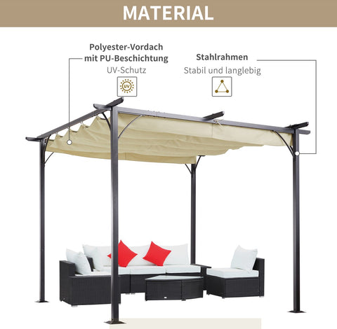 Cabrio-zonnedak - Luifel Tuinpaviljoen - Waterafstotende Luifel 3 x 3 m - Beige