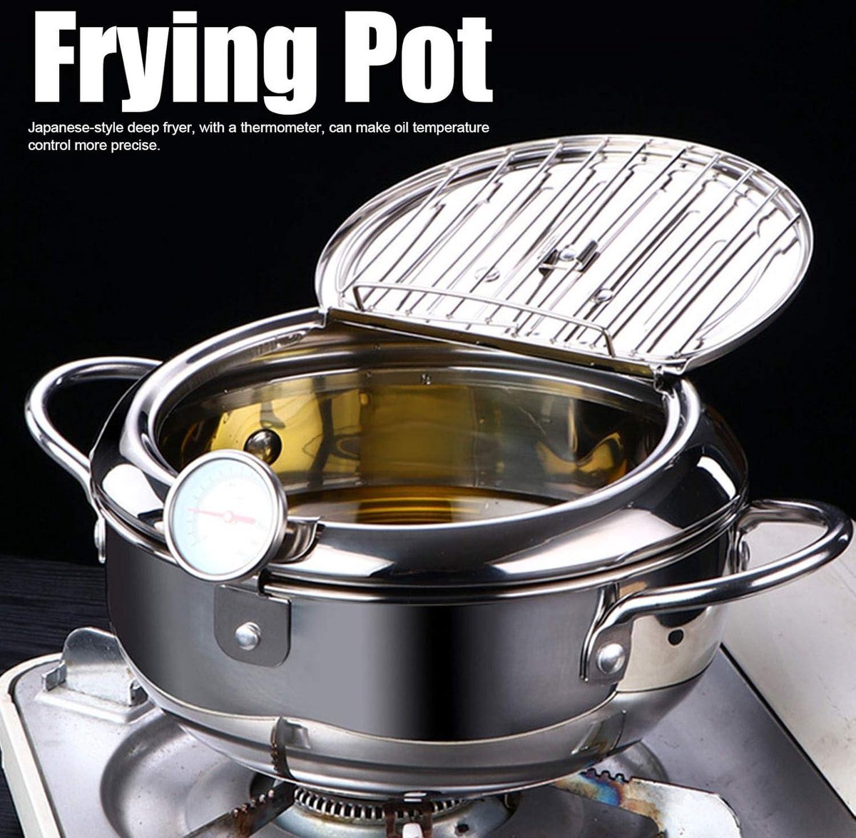 Frituurpan Japanse stijl Tempura Frituurpan met Thermometer - Inductiekookpan Kip Pot Kookgerei voor Keuken - L 24cm .