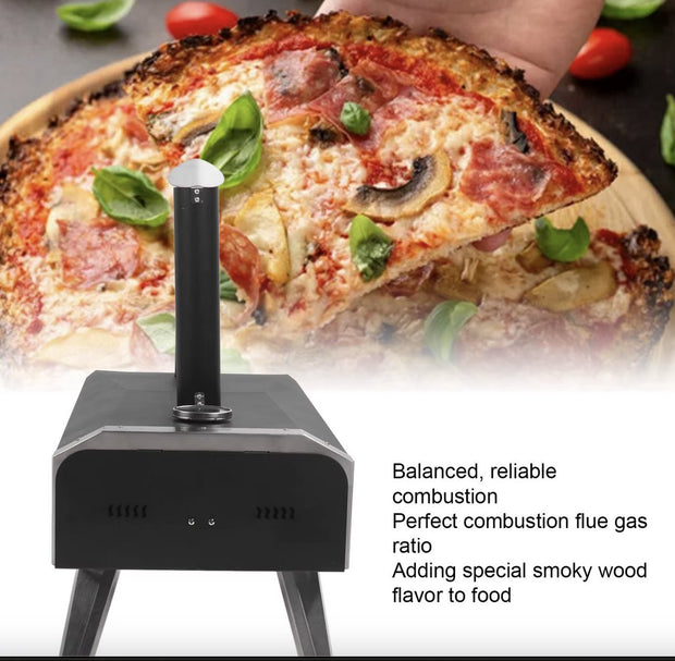 Pizzaoven - Hout gestookte oven - Buiten - Buitenkeuken - Buitenoven - Hout gestookt - RVS - Zwart - 12" pizza's